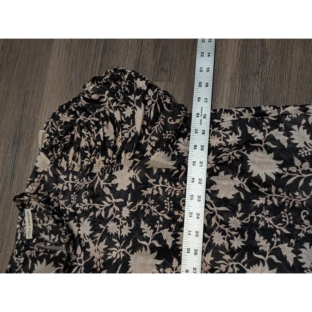 Ulla Johnson Black Floral Silk Cotton Puff Short Sleeve Mock Neck Top Size 4
